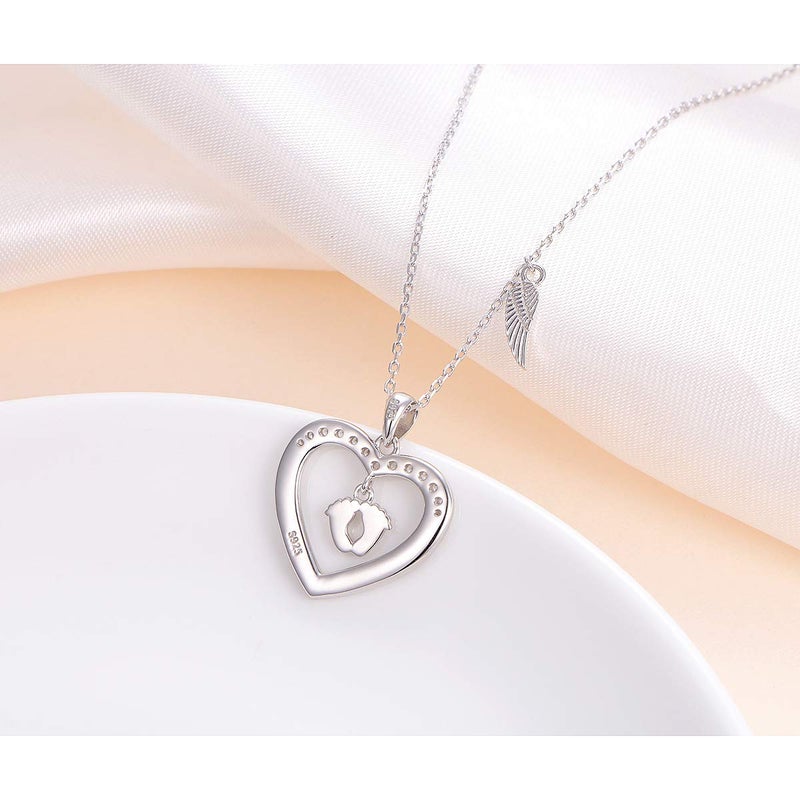 DAOCHONG Mommy of an Angel Necklace Angel Necklace Foot Print Sterling Silver Memorial Jewelry Sympathy Gift for Women Mother Mom Silvery - Image 5